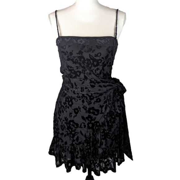 Free People Olivia Velvet Burnout Slip Black Y2K Ruffle Sleeveless Strappy S - Picture 2 of 9